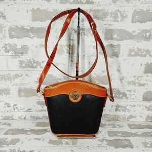 Vienti Black Brown Leather Quilted Detail Crossbody Adjustable Strap Bag 0718